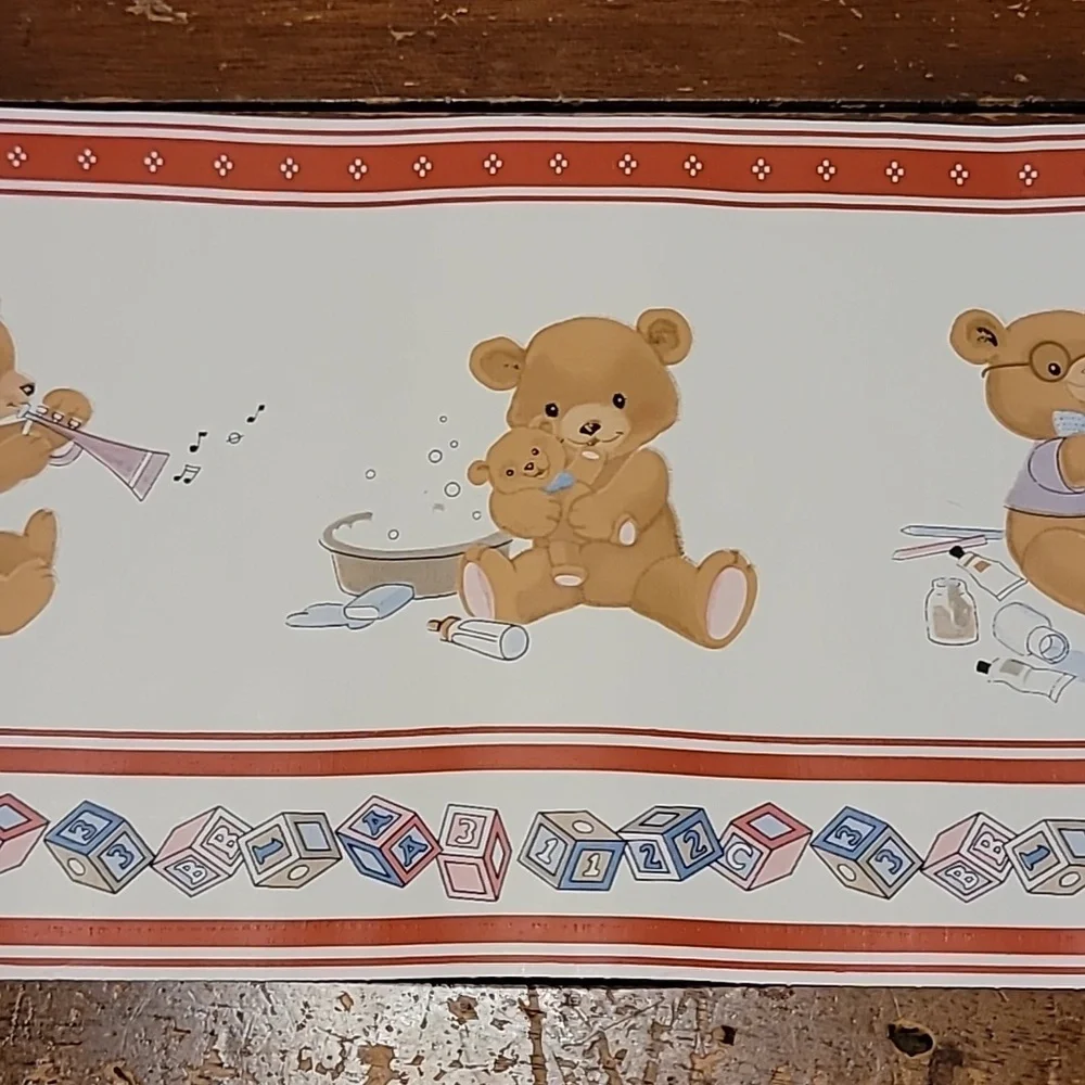 Vintage Borden Wallpaper Border Lot of 5 WB752 15 Feet Each Baby Teddy Bear